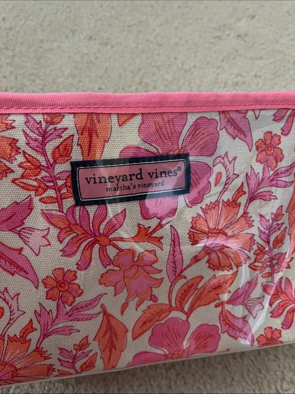 Vineyard Vines Pink & Orange Floral Cosmetic bag or Wristlet! New. Cute.